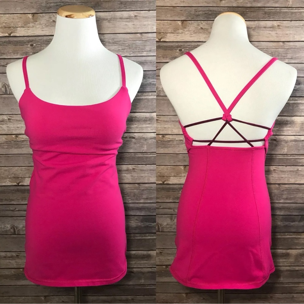 Lululemon Hot Pink Dancing Warrior Strappy Back Tank Top Yoga Athletic Sz 4 EXC!